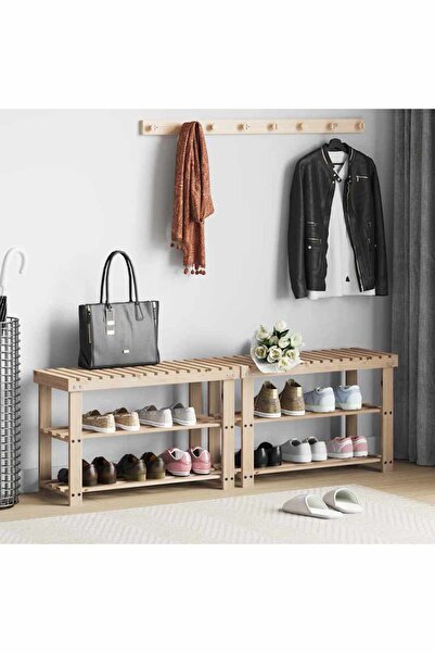 vidaxl 2-in-1 Shoe Rack with Bench Top 2 pcs Solid Wood