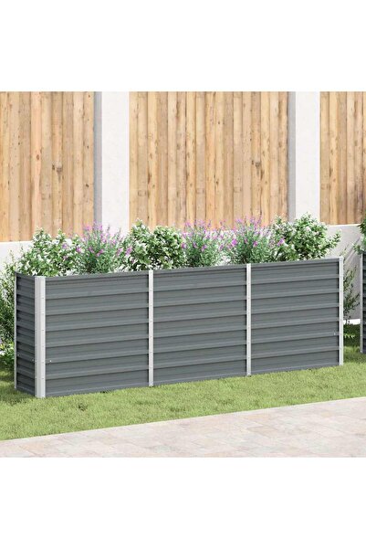 vidaxl Garden Raised Bed Galvanised Steel 240x40x77 cm Grey