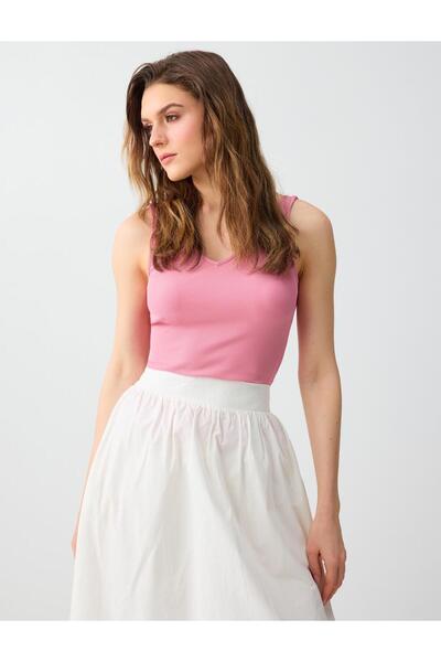 Jimmy Key Ροζ Πλεκτό Αθλητικό Τοπ με V-λαιμόκοψη σε στενή γραμμή