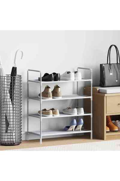 vidaxl Shoe Rack with 4 Shelves Metal and Non-woven Fabric Silver