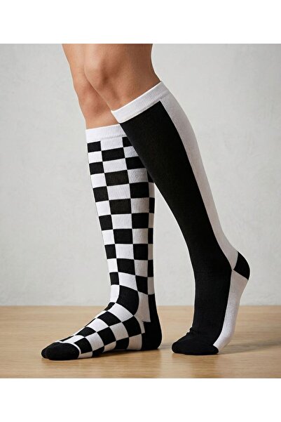 Bross Γυναικείες Μαύρες και Λευκές Κάλτσες μέχρι το Γόνατο, Μοντέλο 3 τεμαχίων