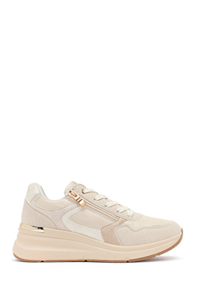 Derimod Kadın Bej Yandan Fermuarlı Bağcıklı Kalın Tabanlı Sneaker 26PFE457114