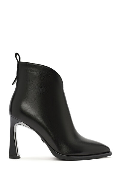 Derimod Women's Black Zippered Heeled Leather Boots 25Wfd490018