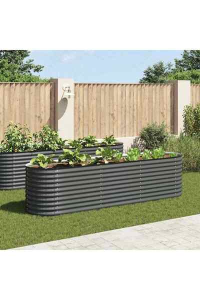 vidaxl Garden Raised Bed 320x80x81 cm Galvanised Steel Grey