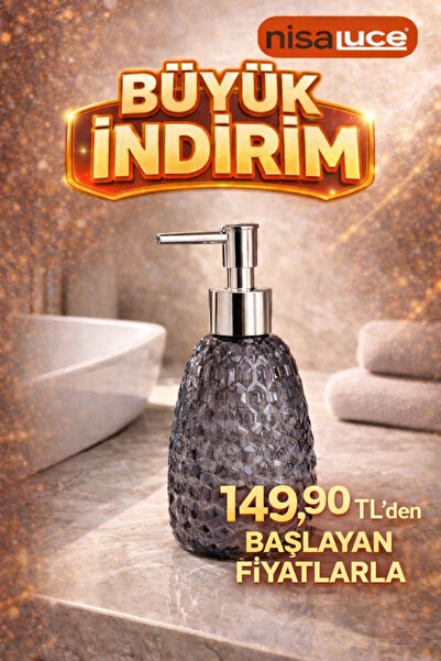 ANGDESİGN Damla Cam Sıvı Sabunluk - Füme •• Banyo & Mutfak İçin Tezgah Üstü L...