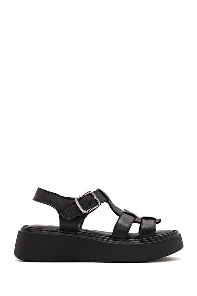 Derimod Γυναικεία πέδιλα άνεσης από γνήσιο δέρμα με μαύρη αγκράφα με χοντρή σ...