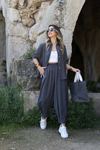 bytugcekaya Anthracite Shirted Shalwar Suit