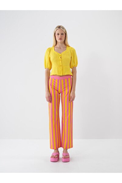 Xint Kadın Sarı %100 Keten Regular Fit Bluz