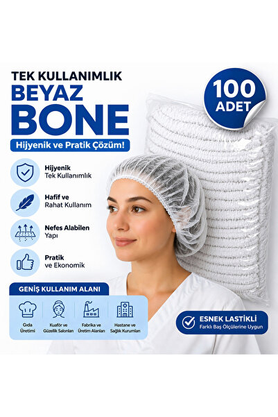 Bonteks Medikal Bone Beyaz 100 Adet – Lastikli Hijyenik Standart Bone Saç Bon...