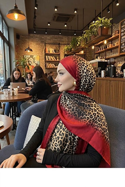 Organic Scarfs İncili Dükkan Şal din mătase voal cu model Jaguar importat - Roșu