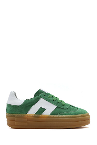 Derimod Women's Green Lace-Up Suede Leather Sneaker 25Sfd 371710