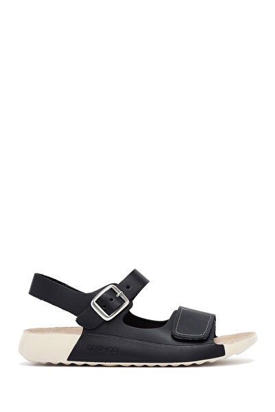 Derimod Γυναικεία δερμάτινα πέδιλα Comfort με μαύρο λουράκι στον αστράγαλο 25...