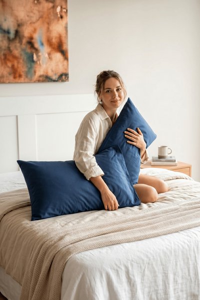 Menderes Home Cotton Collection 2-Piece Pillow Case Navy Blue