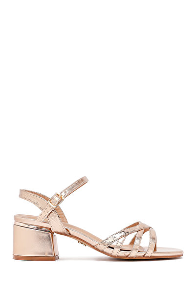 Derimod Women's Pink Ankle Buckle Metallic Thick Heeled Sandals 25Sfe466332