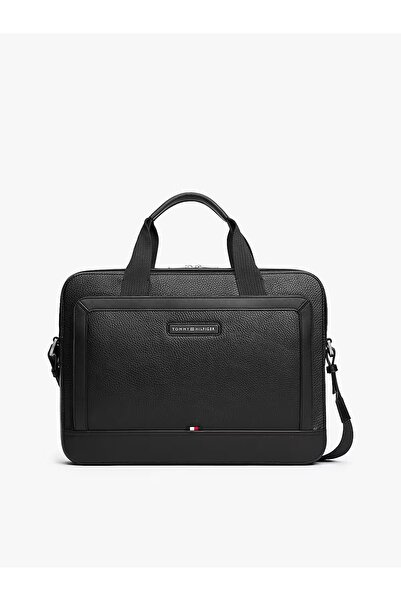 Tommy Hilfiger Erkek Fermuar Kapama Bölmeli Elde Tutma Deri Siyah Laptop & Ev...