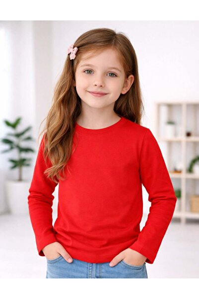 OrganicKid Basic Çocuk Kırmızı Uzun Kol T-shirt