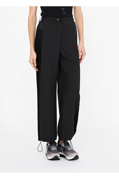 liu.jo Women's Satin Detailed Comfortable Fit Black Trousers with Elastic Cuffs