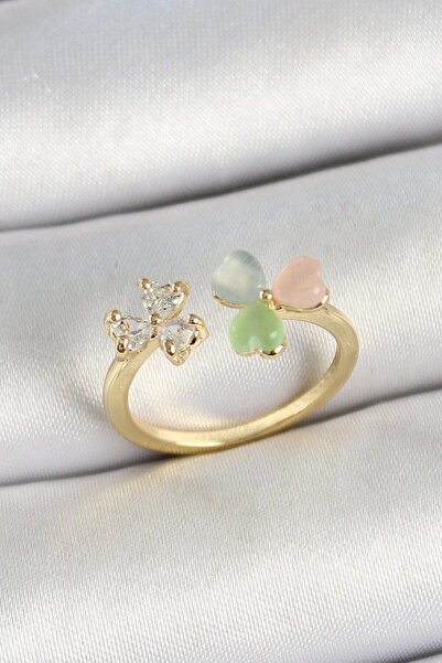 Skygo Brass Heart Figured Zircon Stone Gold Color Adjustable Women's Ring - T...