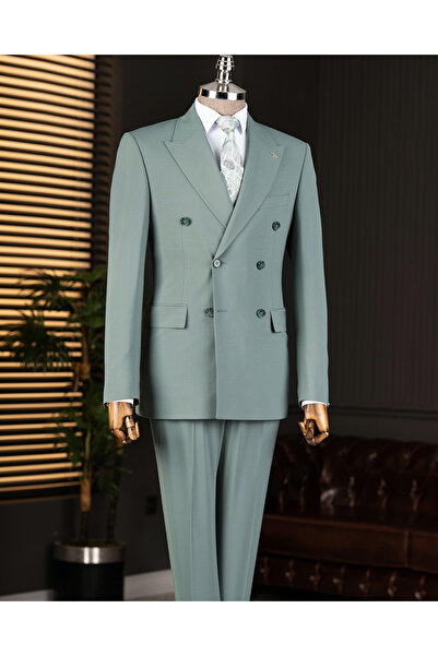 TerziAdemAltun İtalyan stil slim fit kruvaze ceket pantolon takım elbise yeşi...