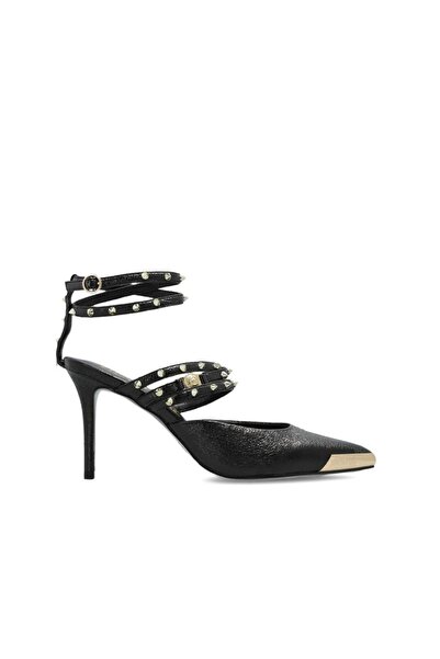 Versace Unısex Badem Burun Yüksek İnce Topuk Deri Klasik Model Siyah Ayakkabı