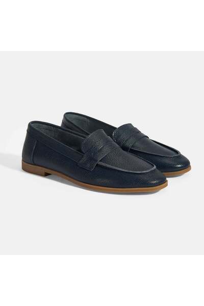 Desa Γυναικείο δερμάτινο μπλέ Navy Slip-On Loafer