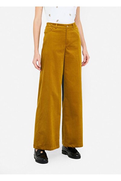 liu.jo Women's High Waist Comfortable Fit Wide Leg Yellow Trousers