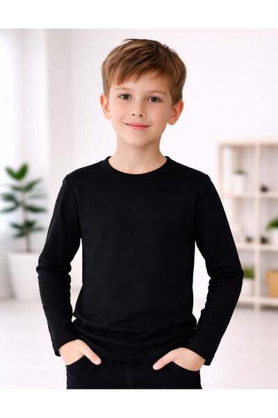 OrganicKid Basic Çocuk Siyah Uzun Kol T-shirt