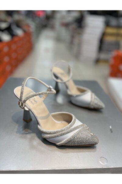 Hacıoğlu Ayakkabı Şah Satin Stoned Belted Stylish Women's Heeled Shoes
