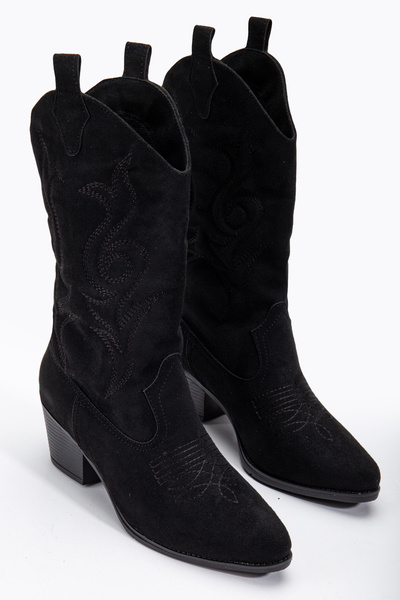 Tonny Black Γυναικείες μαύρες μαύρες σόλα με κεντημένη μυτερή μύτη Western Lo...