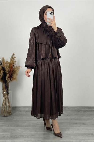 MİHRA STORE Σετ Φούστας και Μαντηλιού Ώμου Alçiçek Janjan-GE813 Καφέ