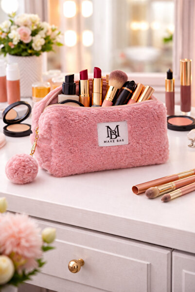 MAKE BAG Pembe Ponponlu Makyaj Çantası