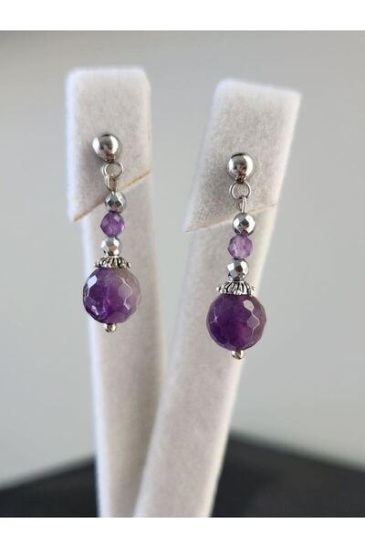 Home Natural Stone Amethyst Stone Dangle Steel Earrings