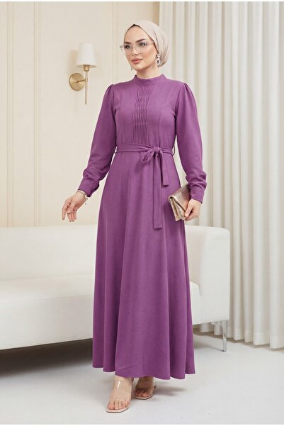 HİJABAYA Λεπτομερές Φόρεμα Ayrobin με Ζώνη και Κορδόνια