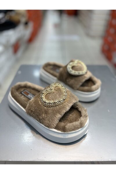 Akınal Bella Γυναικείες μάλλινες παντόφλες καρδιάς