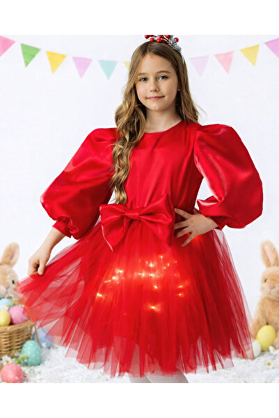 fustite cu luminite Rochie roșie cu lumini, Minunată, 8 martie - 7-9 ani (122...