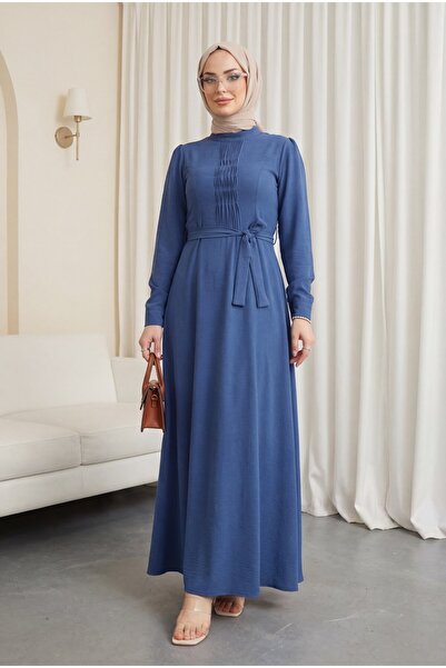 HİJABAYA Λεπτομερές Φόρεμα Ayrobin με Ζώνη και Κορδόνια