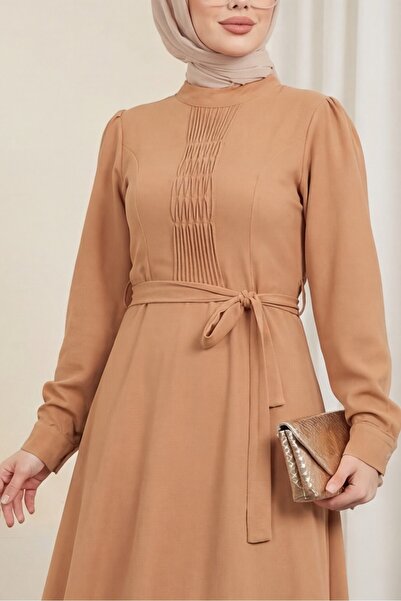 HİJABAYA Λεπτομερές Φόρεμα Ayrobin με Ζώνη και Κορδόνια