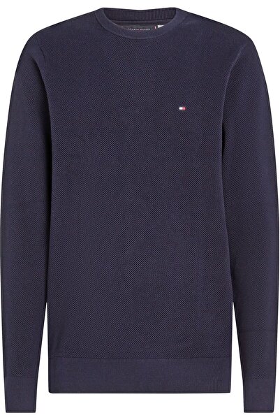 Tommy Hilfiger Ανδρικό μακρυμάνικο άνετο πουλόβερ σε σκούρο μπλε χρώμα με λογ...