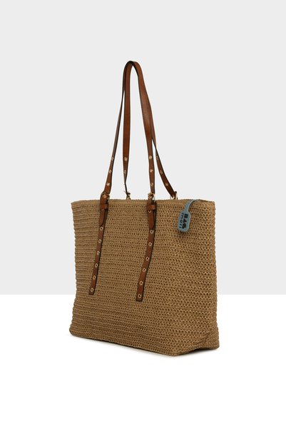 Bagmori Mink Women's Belt Detailed Tote Straw Bag M000008756