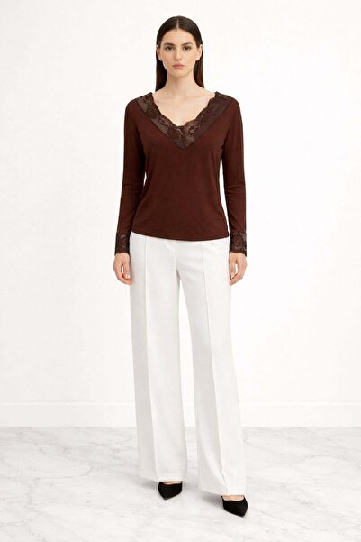 Shopping Shop V-neck Lace piece bodysuit coffee