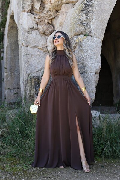 bytugcekaya Φόρεμα με γιακά Halter Bitter Brown