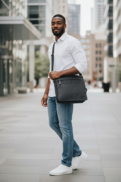 QUB CLUB Καμβάς Μαύρος Αδιάβροχος Bellows Messenger Business School Χαρτοφύλα...