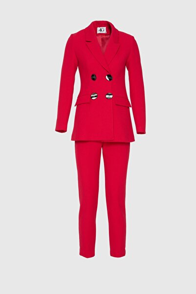 4G GIZIA Costum roz din material tweed texturat cu pantaloni morcovi