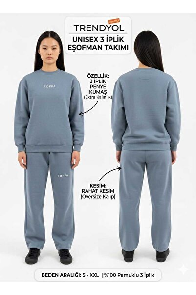 Foffacollection Unisex Trend Eşofman Takımı | 3 İplik Rahat Kesim Sweat & Alt Takım | Spor Günlük