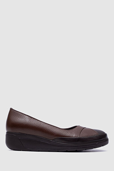 TOGO Brown – Brown Floater Genuine Leather Women's Wedge Heel Shoes [060276]