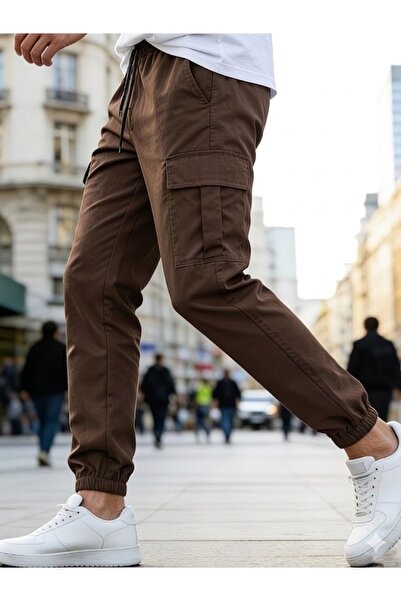 SERAZAT Ανδρικό βαμβακερό παντελόνι Lycra Cargo Καφέ παντελόνι με πλαϊνές τσέπες