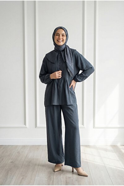 MİHRA STORE Σετ Yazel με κουμπιά μπροστά και ραβδώσεις από Modal Cupra-NL632 ...