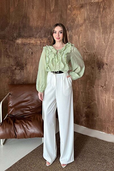 Elbee Fashion Woman Mint bluza sa volanima