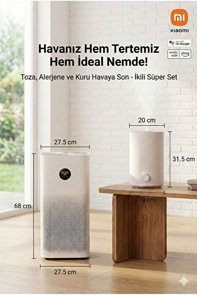 Xiaomi 3 Ü 1 Arada Filtre Sistemli 60 Metrekare Hava Temizleme Makinesi+ Neml...