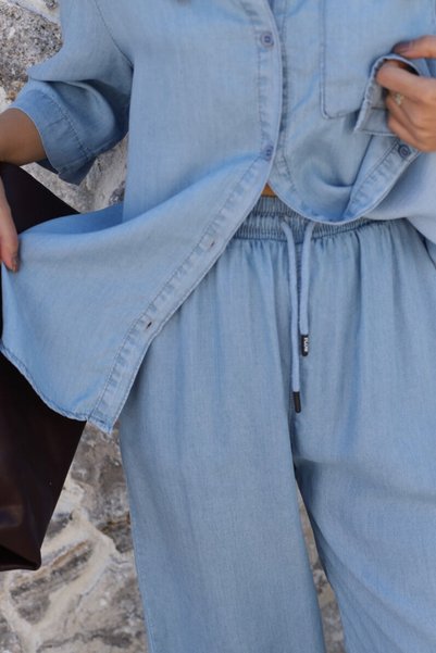 bytugcekaya Light Blue Short Sleeve Shirt Denim Set